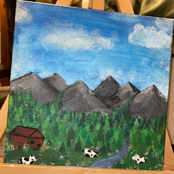 Hand Crafted Other - Cows and Mountains Landscape Scene (Art by me)